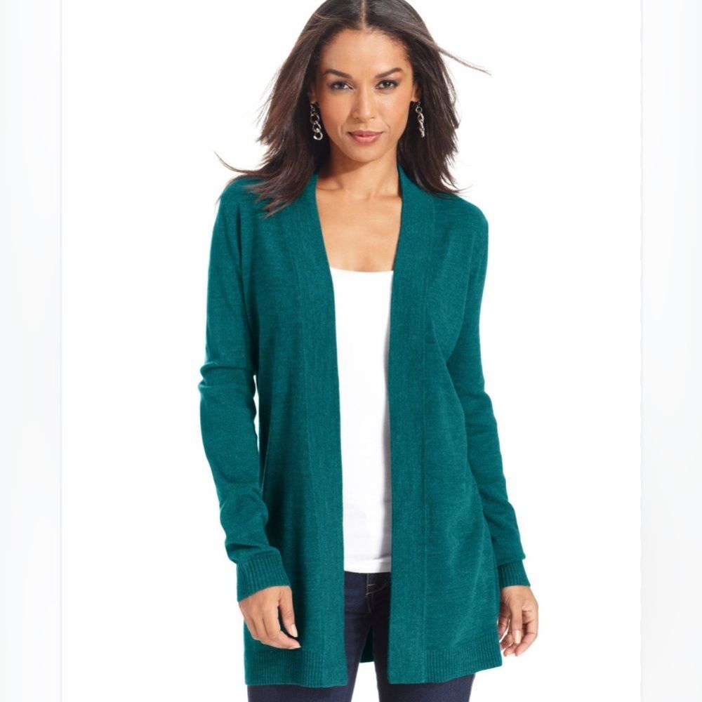 Caslon super soft teal green wool and mohair blend cardigan sweater size small